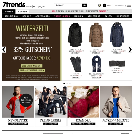 Die Webseite vom 7Trends.de Shop