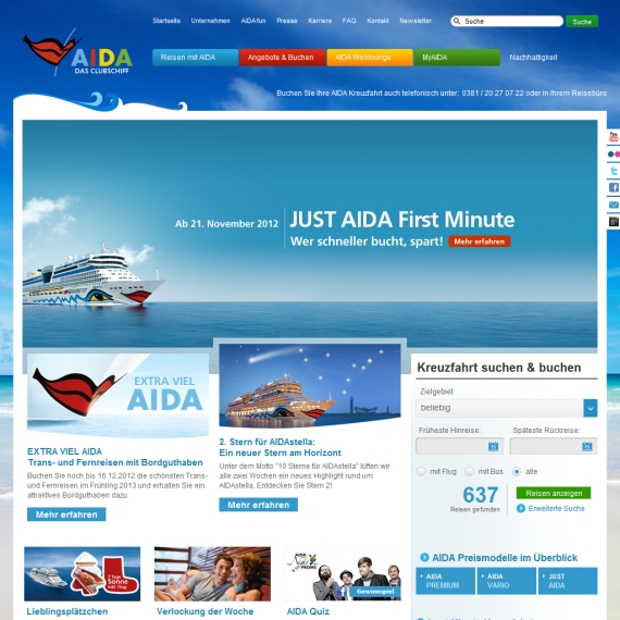 Die Webseite vom AIDA.de Shop