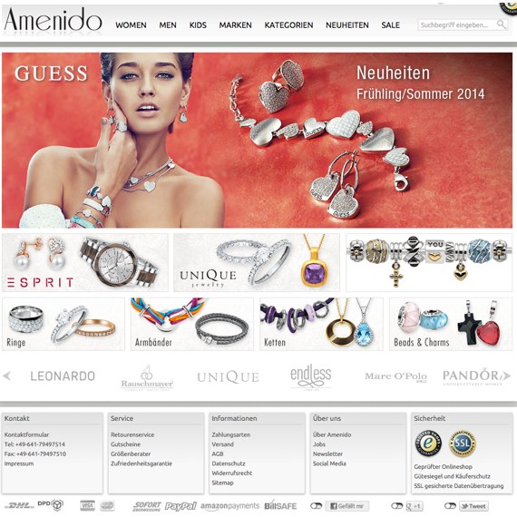 Die Webseite vom Amenido.de Shop
