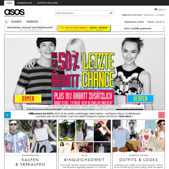 Die Webseite vom ASOS.de Shop