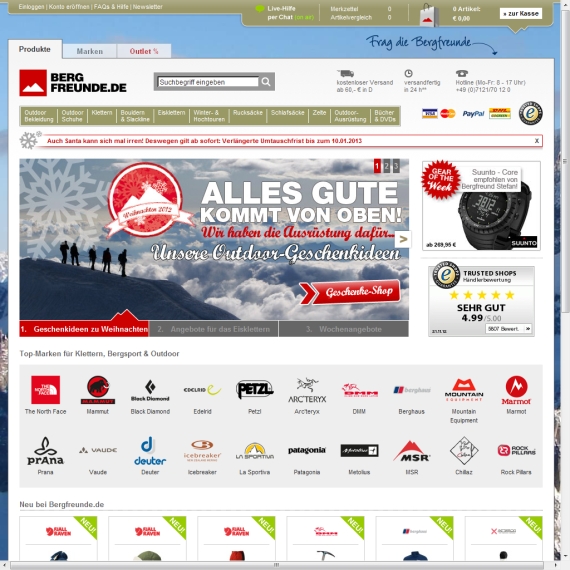 Die Webseite vom Bergfreunde.de Shop