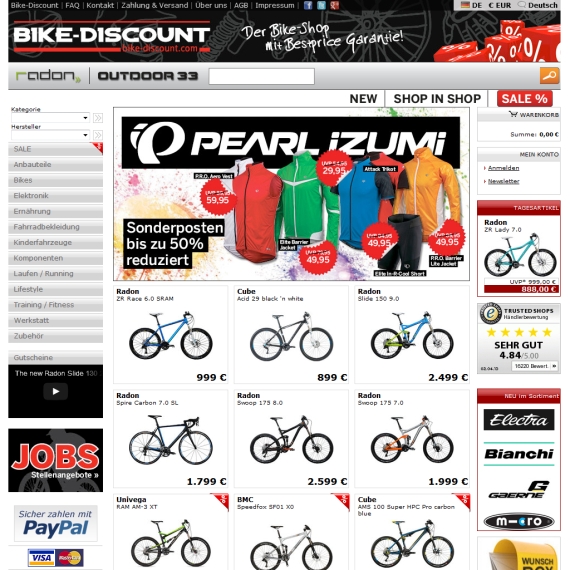 Die Webseite vom Bike-Discount.de Shop