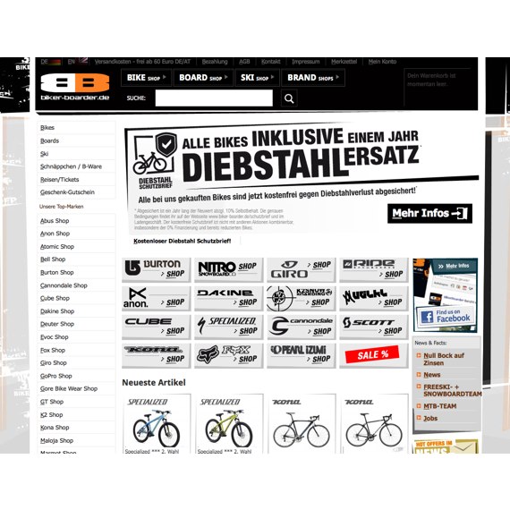 Die Webseite vom Biker-Boarder.de Shop