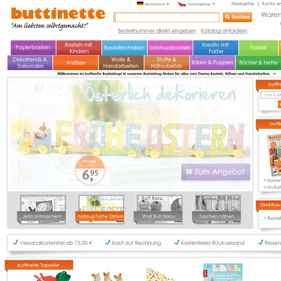 Die Webseite vom Buttinette.de Shop