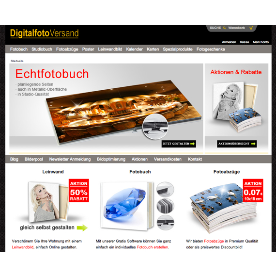 Die Webseite vom Digitalfotoversand.de Shop