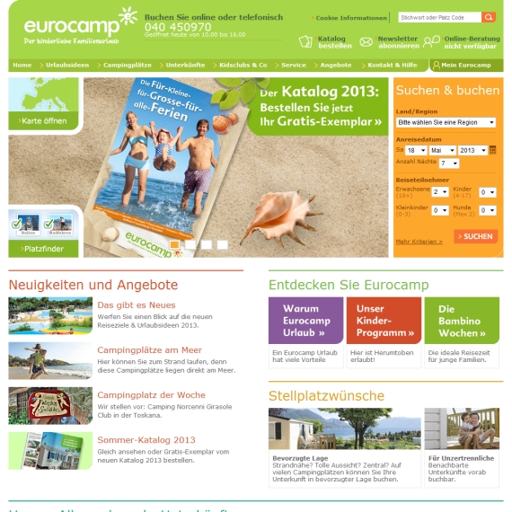 Die Webseite vom Eurocamp.de Shop