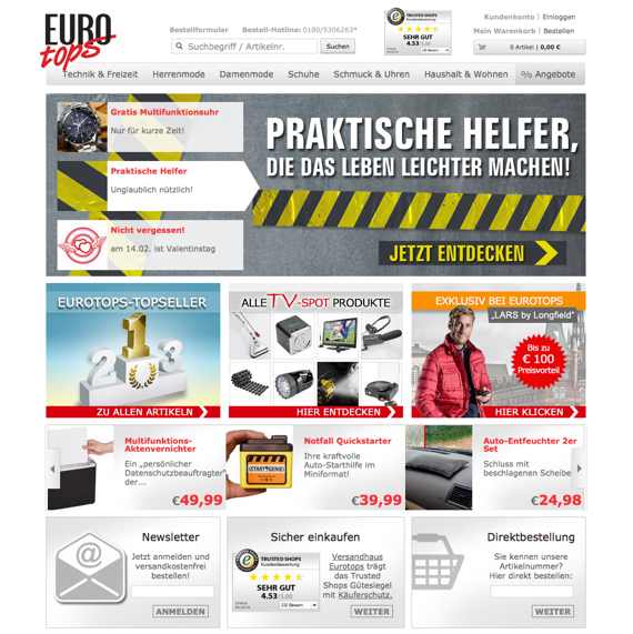 Die Webseite vom EUROTOPS.de Shop