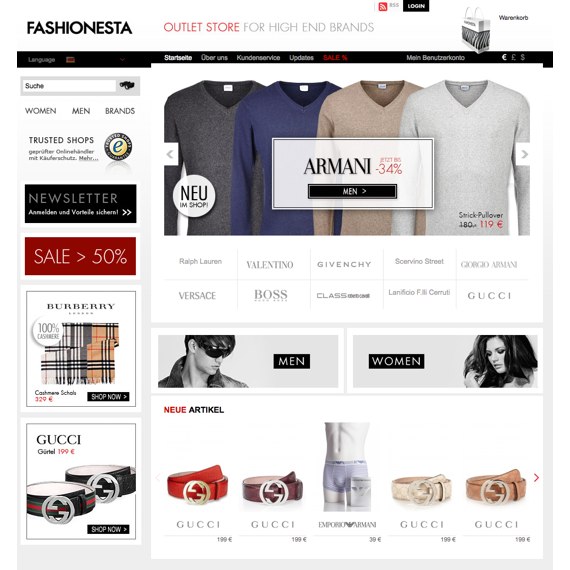 Die Webseite vom Fashionesta.com Shop