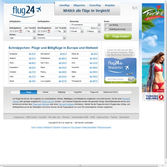 Die Webseite vom Flug24.de Shop