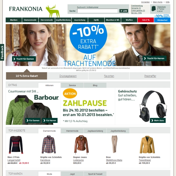 Die Webseite vom Frankonia.de Shop