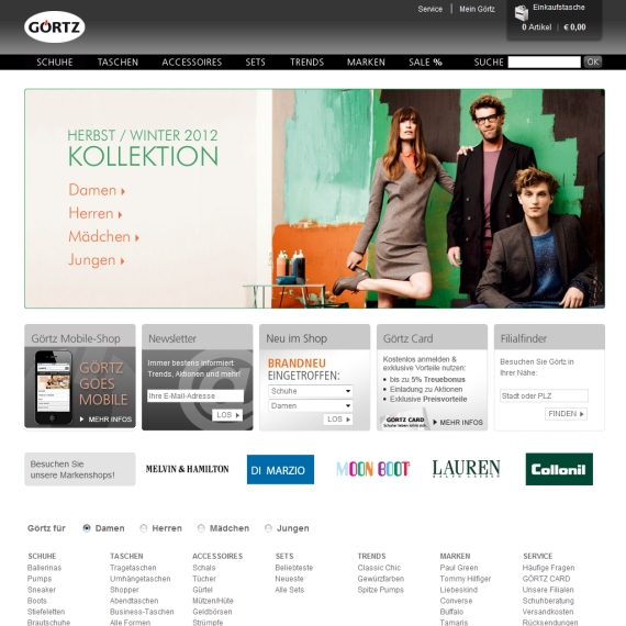 Die Webseite vom Goertz.de Shop