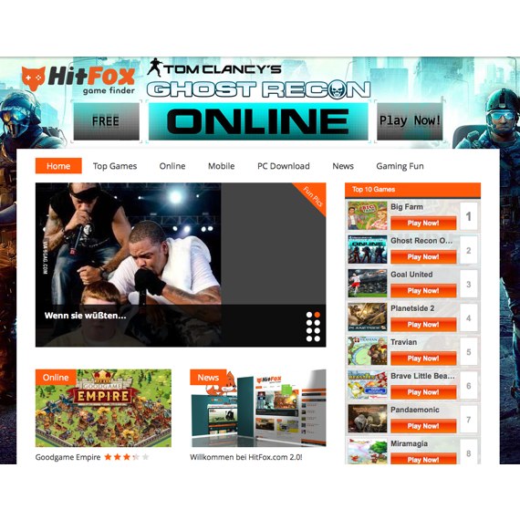 Die Webseite vom HitFox-games.com Shop