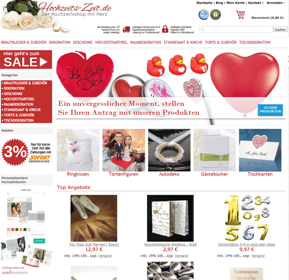 Die Webseite vom Hochzeits-Zeit.de Shop