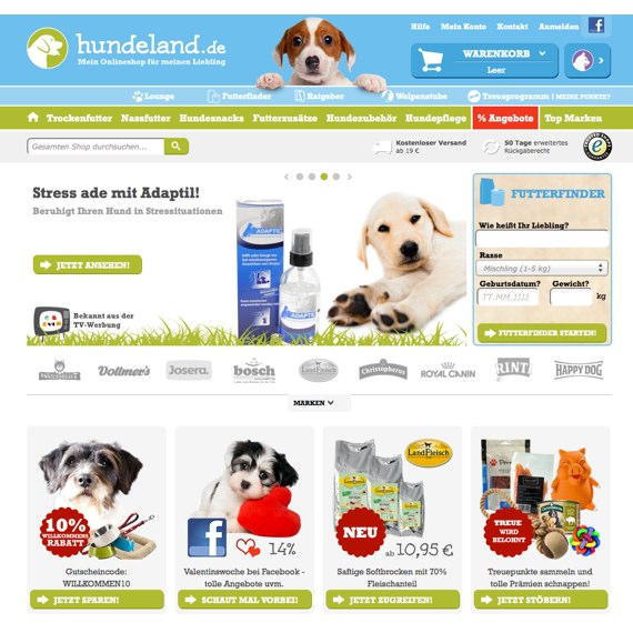 Die Webseite vom Hundeland.de Shop