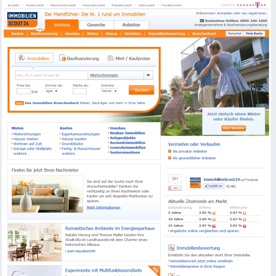 Die Webseite vom Immobilienscout24.de Shop