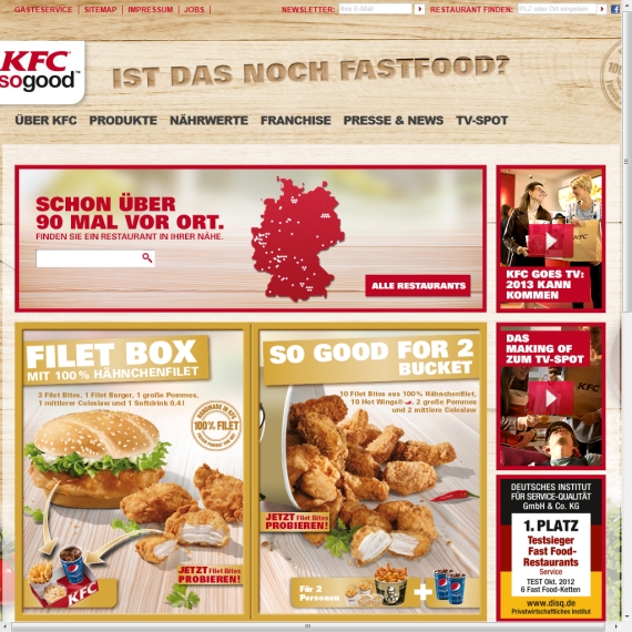 Die Webseite vom KFC.de Shop