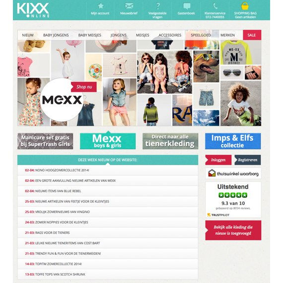 Die Webseite vom Kixx-Online.nl Shop