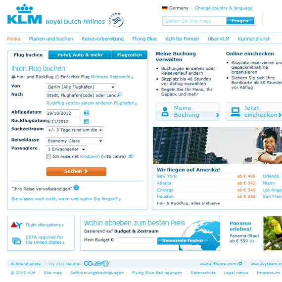 Die Webseite vom KLM.com Shop