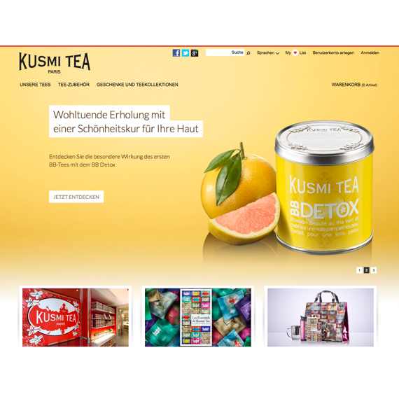 Die Webseite vom KusmiTea.com Shop