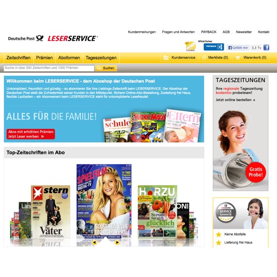 Die Webseite vom Leserservice.de Shop