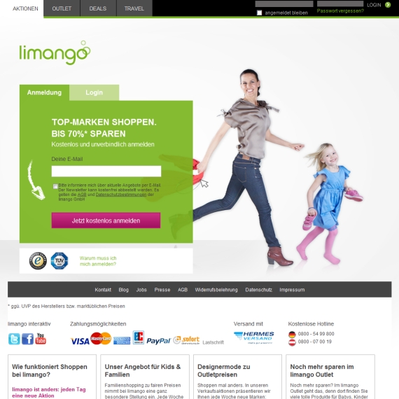 Die Webseite vom Limango.de Shop