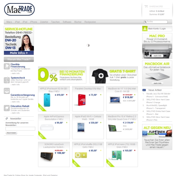 Die Webseite vom MACTRADE.de Shop
