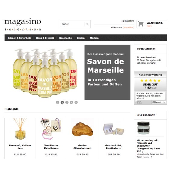 Die Webseite vom magasino.com Shop