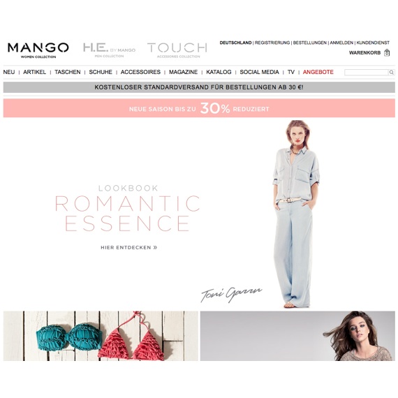 Die Webseite vom Mango.com Shop