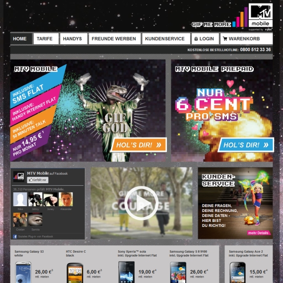 Die Webseite vom MTVMobile.de Shop