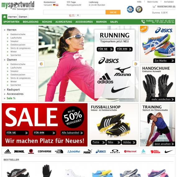 Die Webseite vom Mysportworld.de Shop