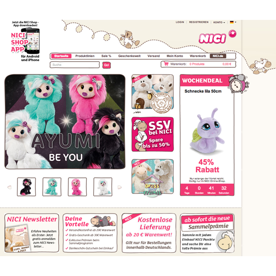 Die Webseite vom NICI-Shop.de Shop