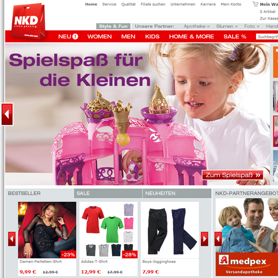 Die Webseite vom NKD.com Shop