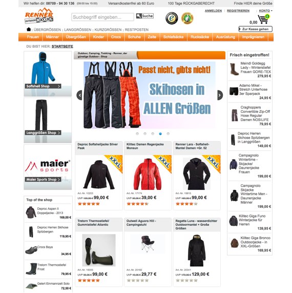 Die Webseite vom Outdoor-Renner.de Shop