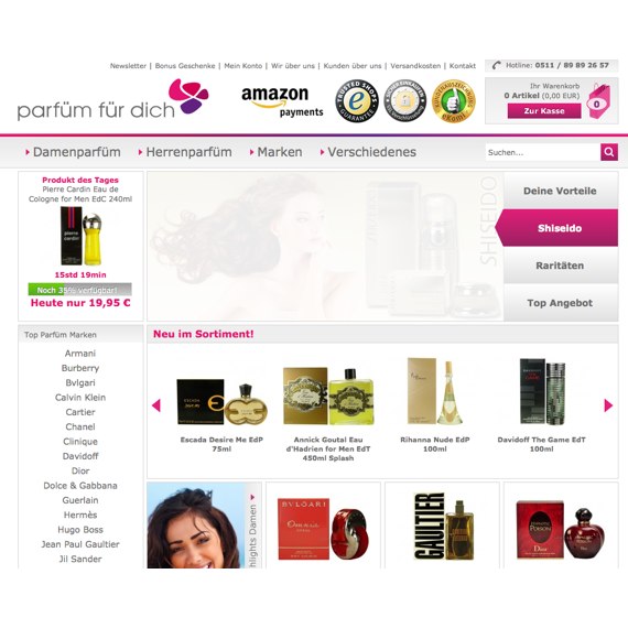 Die Webseite vom parfuemfuerdich.de Shop