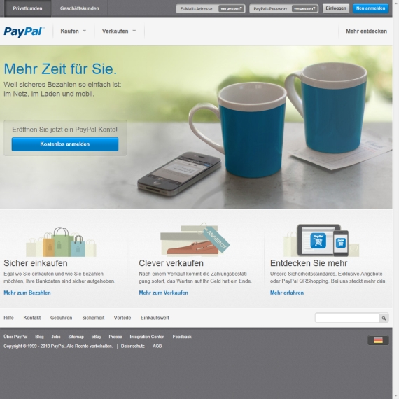 Die Webseite vom Paypal.de Shop