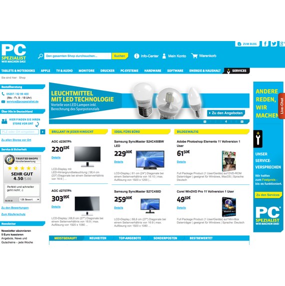 Die Webseite vom PCSpezialist.de Shop