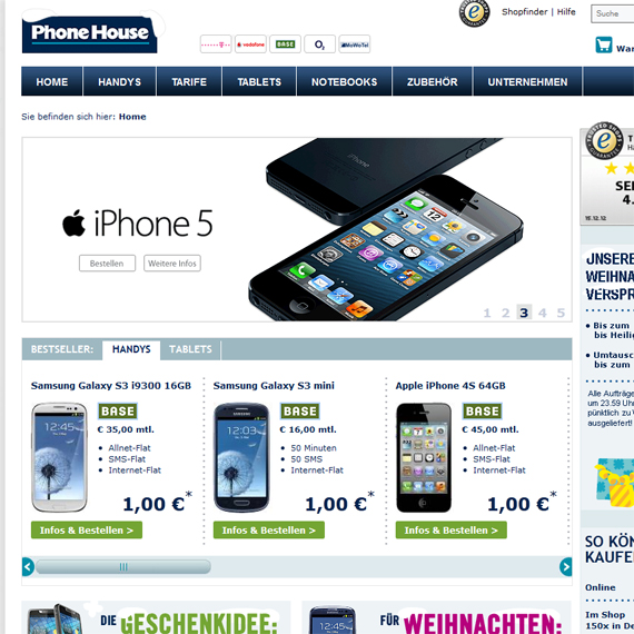 Die Webseite vom PhoneHouse.de Shop