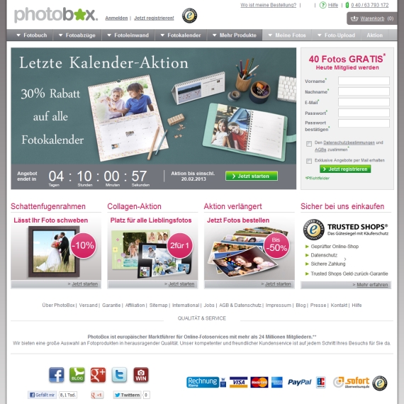 Die Webseite vom Photobox.de Shop