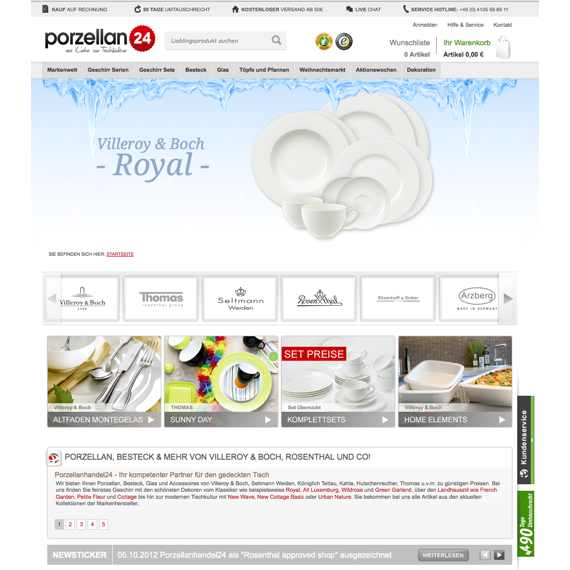Die Webseite vom Porzellanhandel24.de Shop