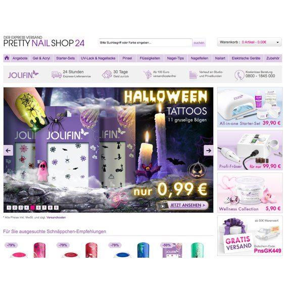 Die Webseite vom Prettynailshop24.de Shop