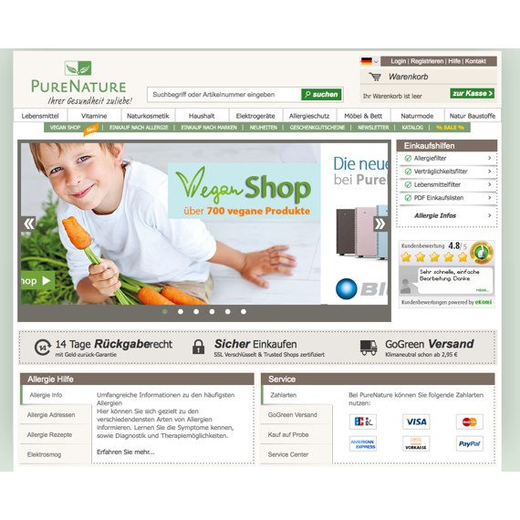 Die Webseite vom PureNature.de Shop