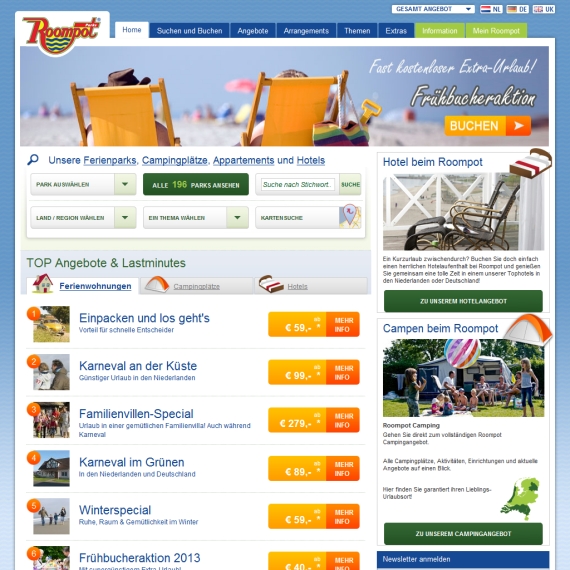Die Webseite vom Roompotparks.de Shop