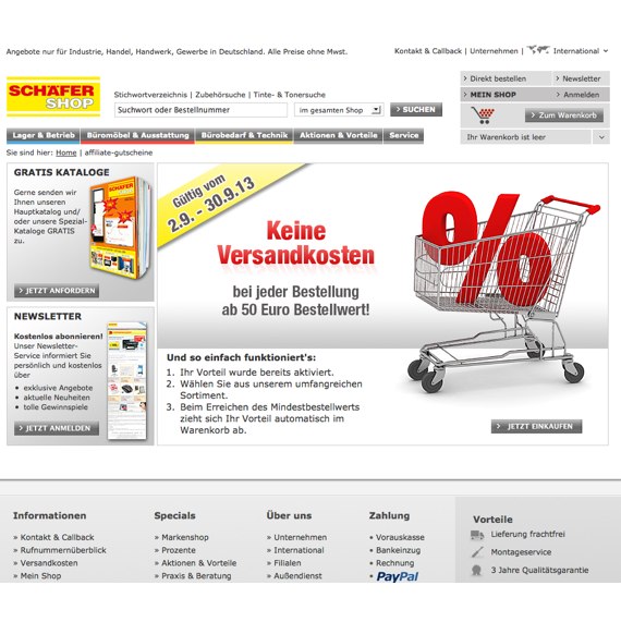 Die Webseite vom Schaefer-Shop.de Shop