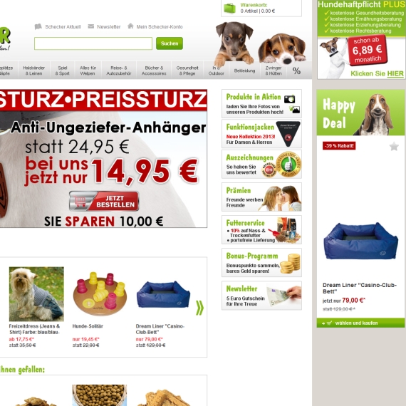 Die Webseite vom Schecker.de Shop