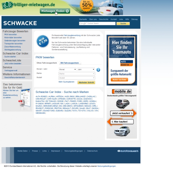 Die Webseite vom Schwacke.de Shop
