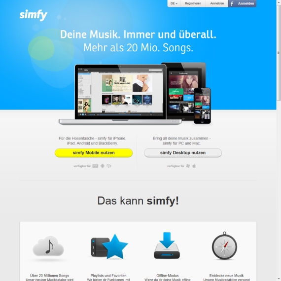 Die Webseite vom Simfy.de Shop