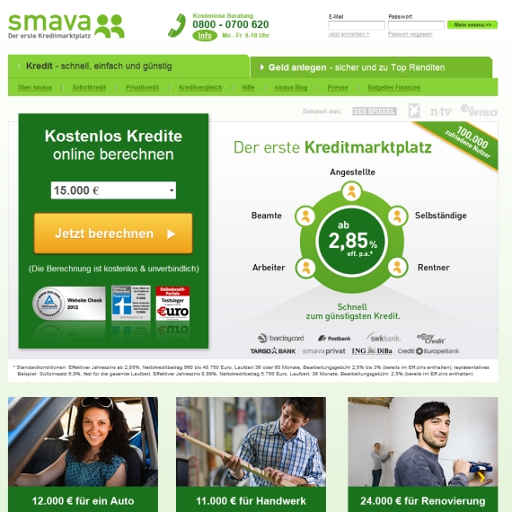 Die Webseite vom Smava.de Shop