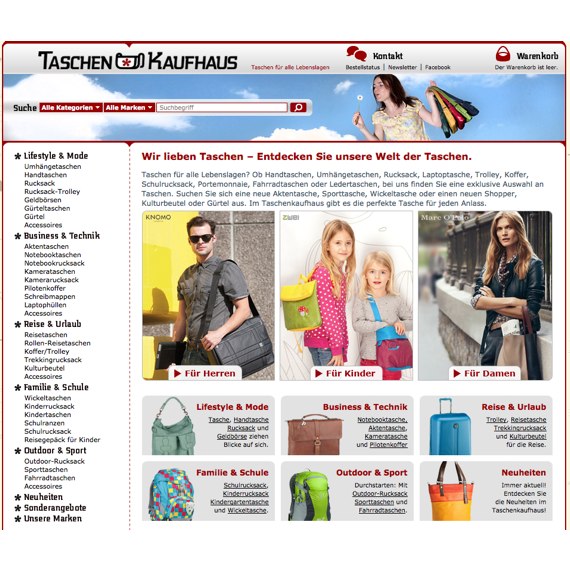 Die Webseite vom Taschenkaufhaus.de Shop