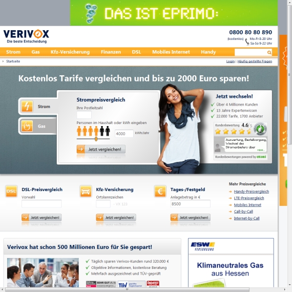 Die Webseite vom Verivox.de Shop