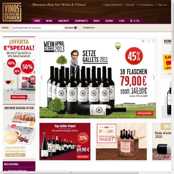 Die Webseite vom Vinos.de Shop